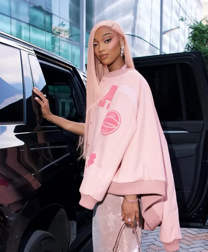 Angel Reese Custom Coach Pink Varsity Jacket