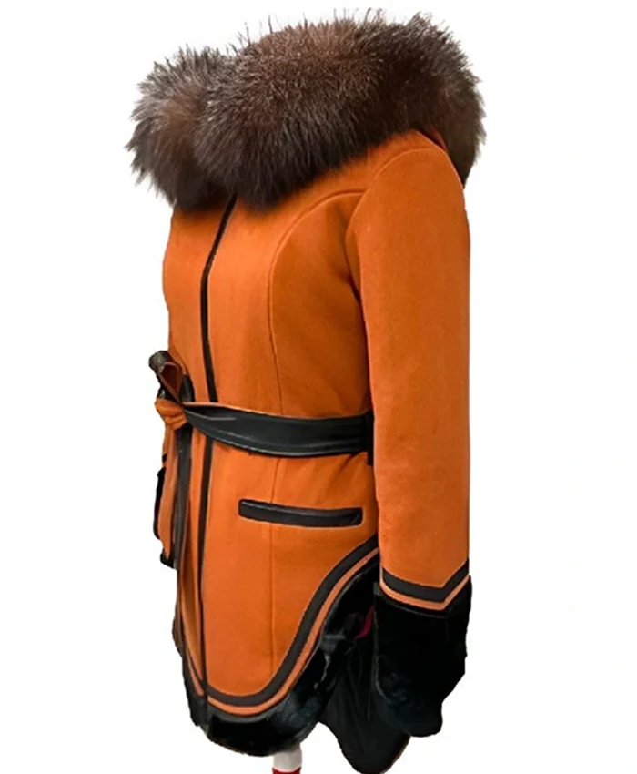 Anna Lambe North Of North Fur Orange Coat - Image 3