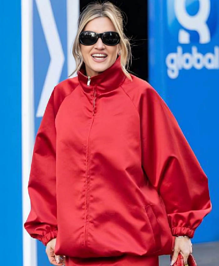 Ashley Roberts Boarding The Heart Breakfast Christmas Party Red Satin Jacket