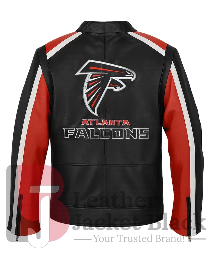 Atlanta Falcons Biker Black And Red Leather Jacket For Sale
