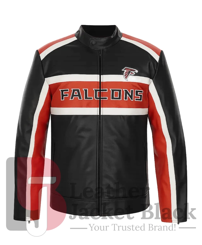 Atlanta Falcons Biker Black Leather Jacket On SAle