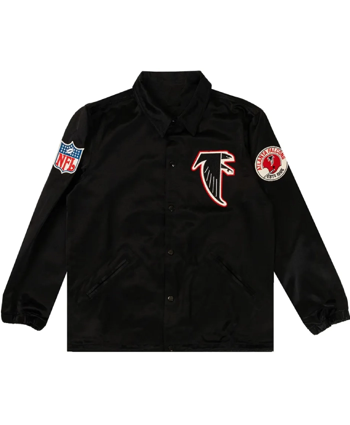 Atlanta Falcons Black Full Snap Satin Windbreaker Jacket