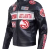 Atlanta Hawks Moto Black Leather Zip Up Jacket Buy Now