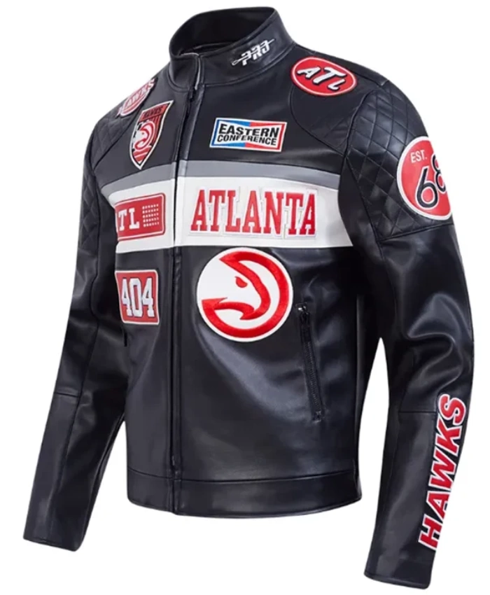 Atlanta Hawks Moto Black Leather Zip Up Jacket Buy Now
