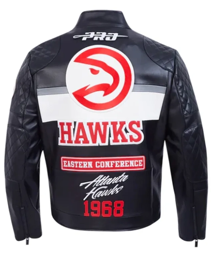 Atlanta Hawks Moto Black Leather Zip Up Jacket