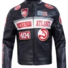 Atlanta Hawks Moto Erect Collar Black Leather Jacket