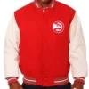 Atlanta Hawks Red And White Letterman Varsity Jacket