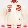 Atlanta Hawks Retro Classic Rib OFF White Varsity Jacket