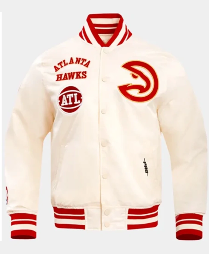 Atlanta Hawks Retro Classic Rib OFF White Varsity Jacket