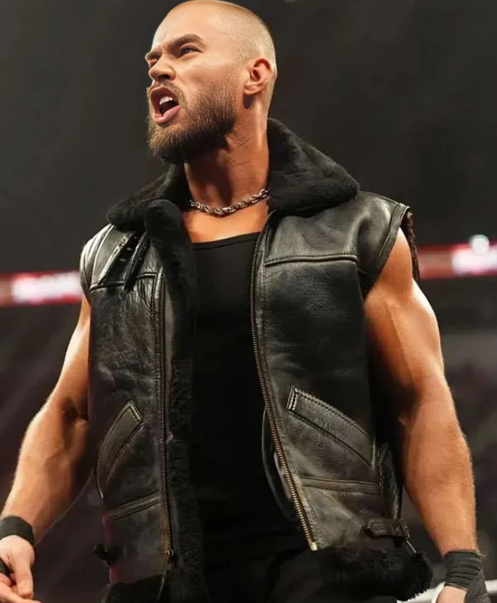 Alternative view of Austin Theory WWE Shearling Black Leather Vest
