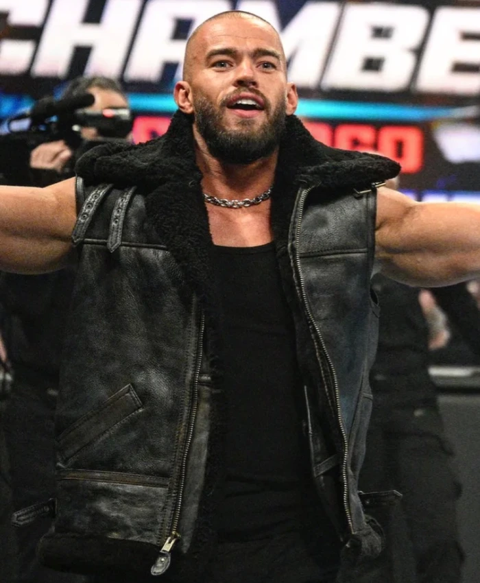 Austin Theory WWE Shearling Black Leather Vest