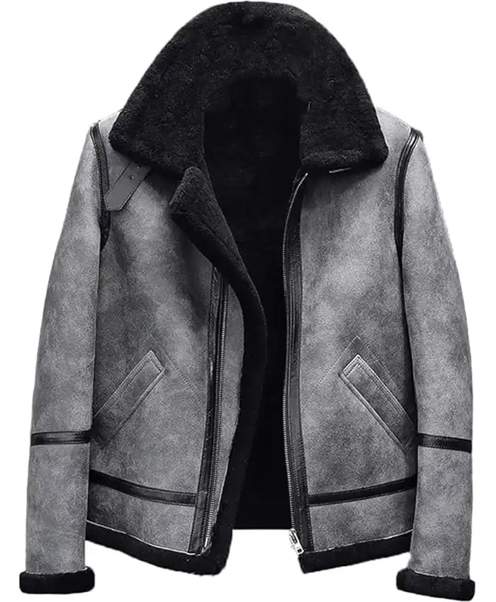 Aviator Grizzle Grey Shearling Jacket