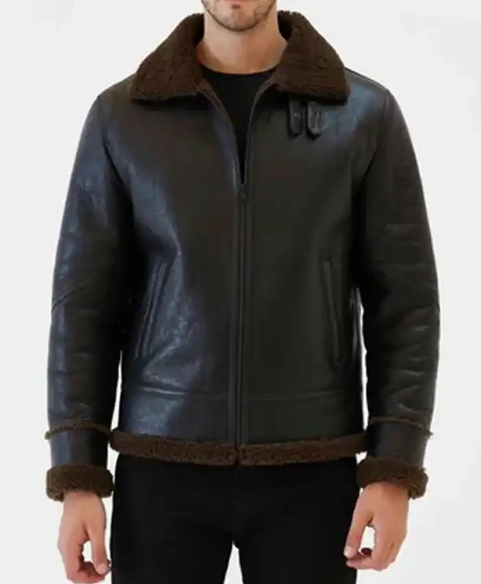 Aviator Tobacco Brown Shearling Fur Jacket