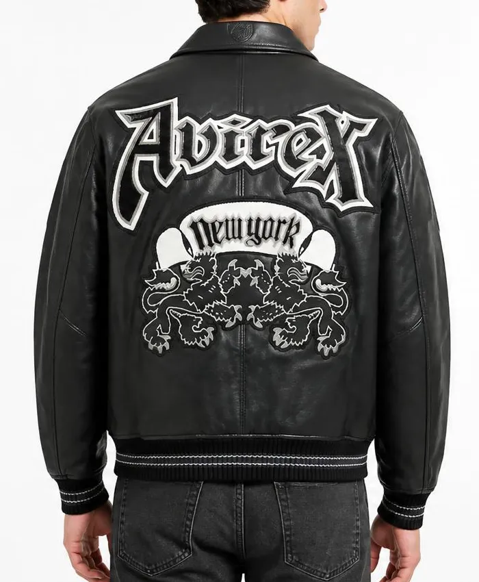 Avirex Goth Black Leather Jacket Men