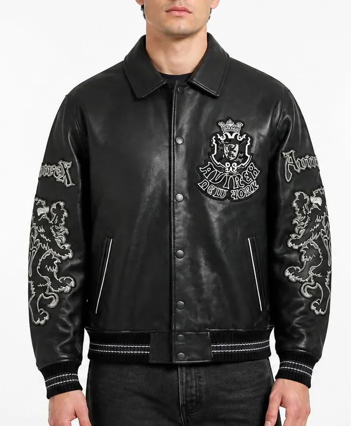 Avirex Goth Black Leather Jacket Mens