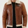 B 3 Aviator Brown Leather Shearling Jacket