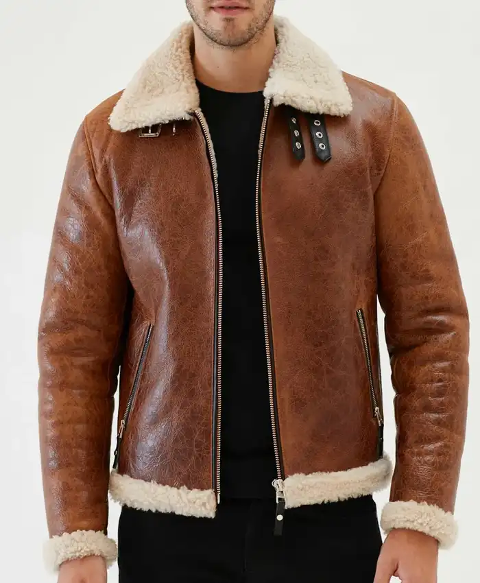 B 3 Aviator Brown Leather Shearling Jacket
