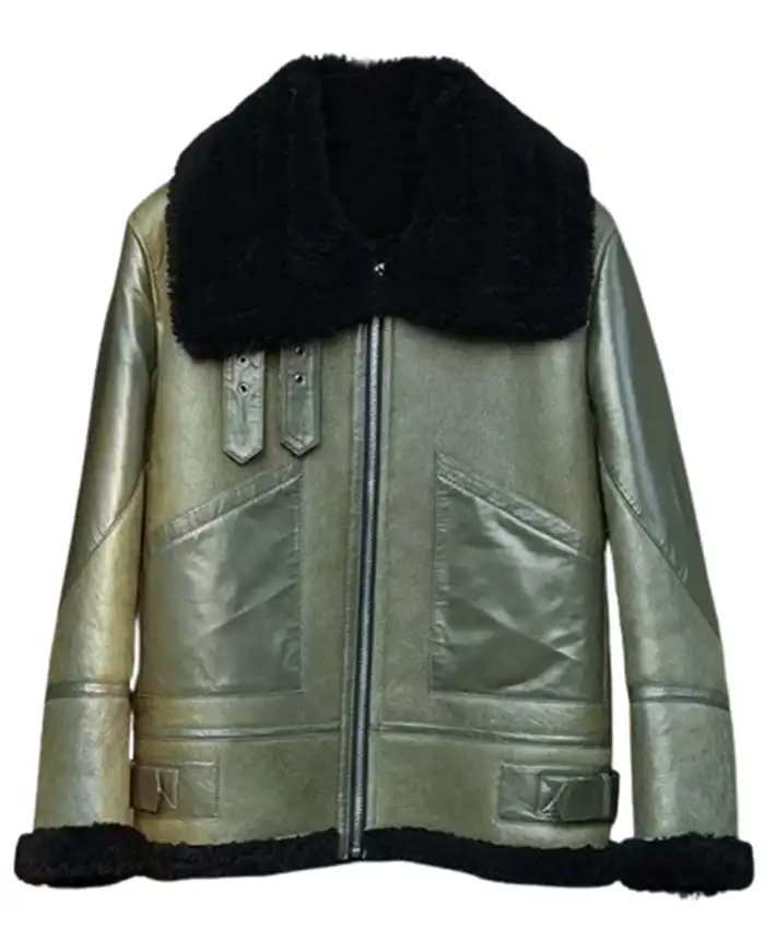 B 3 Aviator Dark Green Shearling Jacket