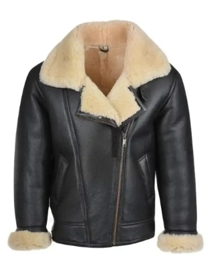 B 3 Aviator Shearling Black Sheepskin Leather Flying Jacket