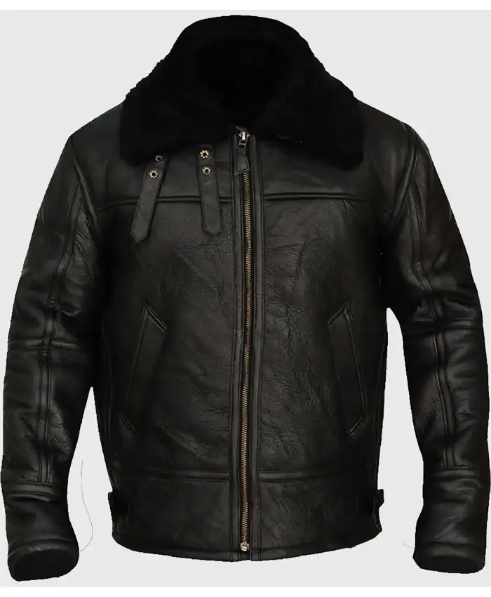 B 3 Aviator Shearling Sheepskin Black Jacket