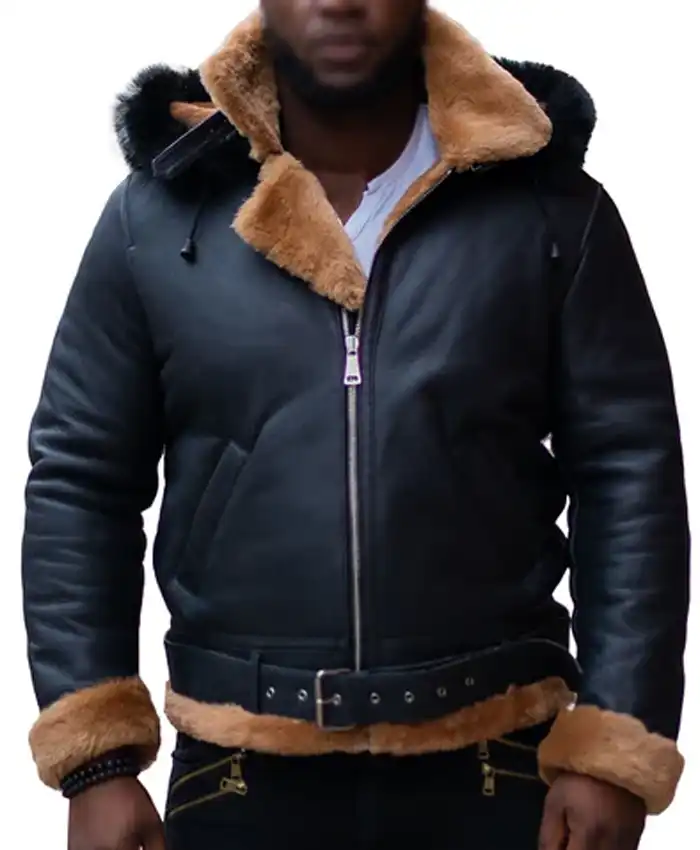 B 3 Black Aviator Shearling Jacket