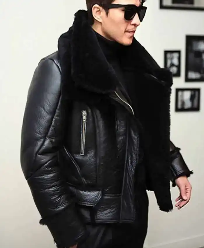B 3 Black Leather Aviator Jacket 1