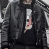 B 3 Black Motorcycle Shearling Jacket