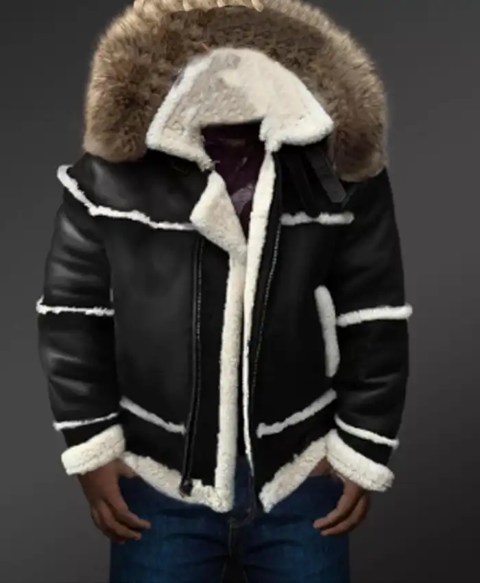 B 3 Black Shearling Fur Jacket