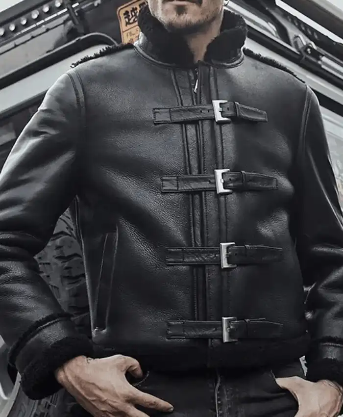 B 3 Black Shearling Motorcycle Jacket