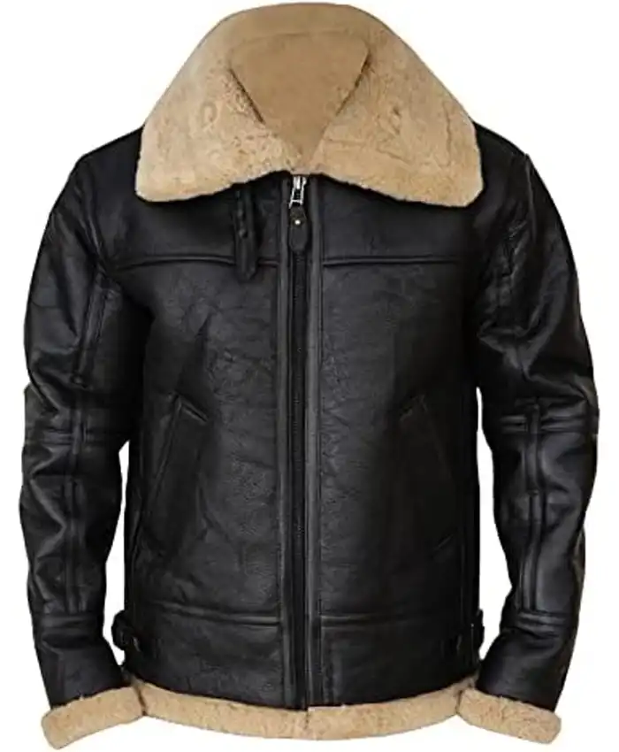 B 3 Black Shearling Sheepskin Jacket