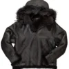 B 3 Black Sheepskin Hooded Jacket