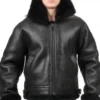 B 3 Black Sheepskin Leather Shearling Fur Jacket