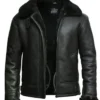 B 3 Black Sheepskin Leather Shearling Fur Jacket 2