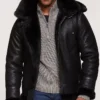 B 3 Black Sheepskin Shearling Jacket 1