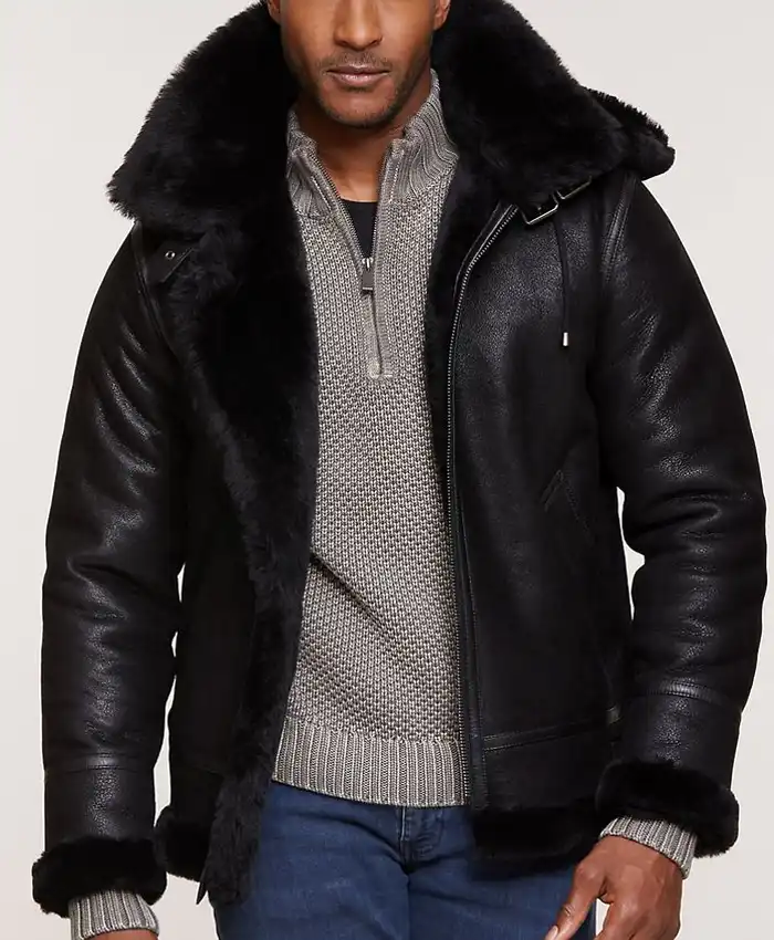 B 3 Black Sheepskin Shearling Jacket 1