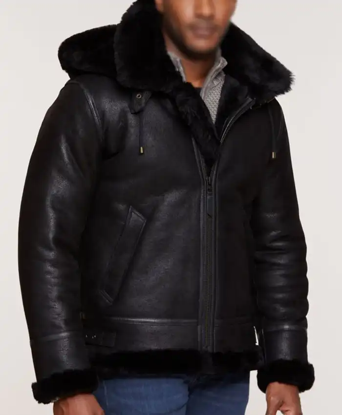 B 3 Black Sheepskin Shearling Jacket