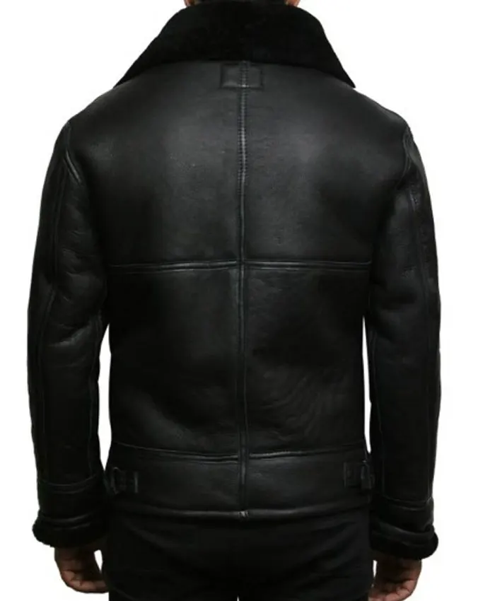B 3 Black Sheepskin Shearling Leather Fur Jacket