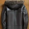 B 3 Brown Hooded Sheepskin Jacket