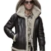 B 3 Brown Sheepskin Hooded Jacket