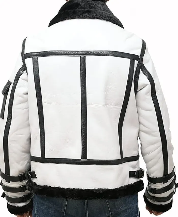 B 3 Jayne Sheepskin Black And White Shearling Biker Jacket