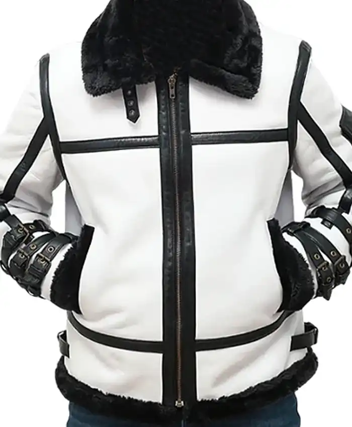 B 3 Jaynes Sheepskin Black And White Biker Shearling Jacket