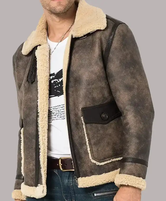 B 3 Sheepskin Leather Shearling Brown Jacket