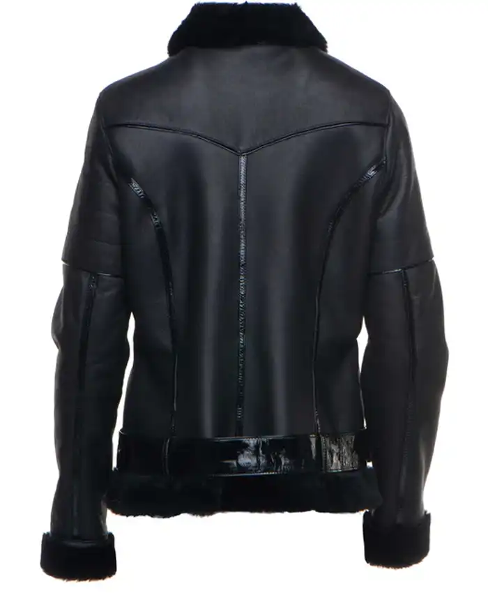 B 3 Tashas Black Sheepskin Leather Shearling Fur Jacket For Men And Women
