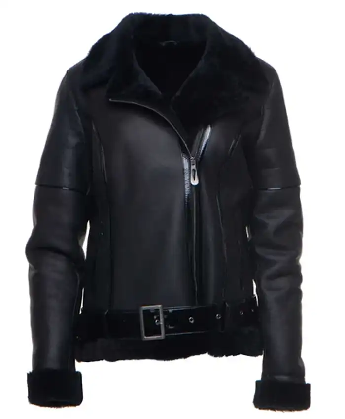 B 3 Tashas Black Sheepskin Shearling Jacket