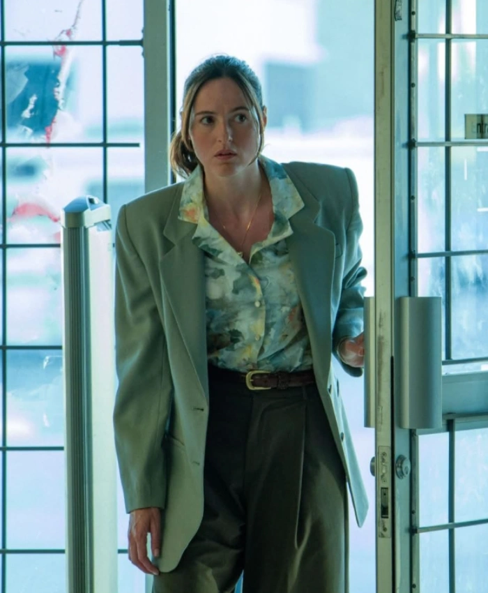 Renate Reinsve Backrooms Teal Blazer