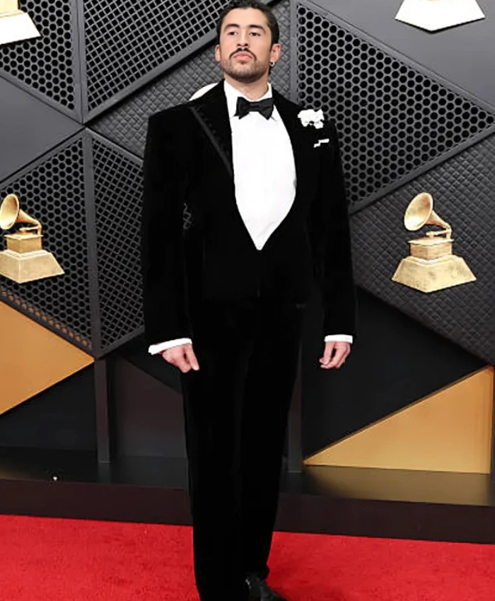 Bad Bunny 68th GRAMMY Awards Black Velvet Suit - Image 2