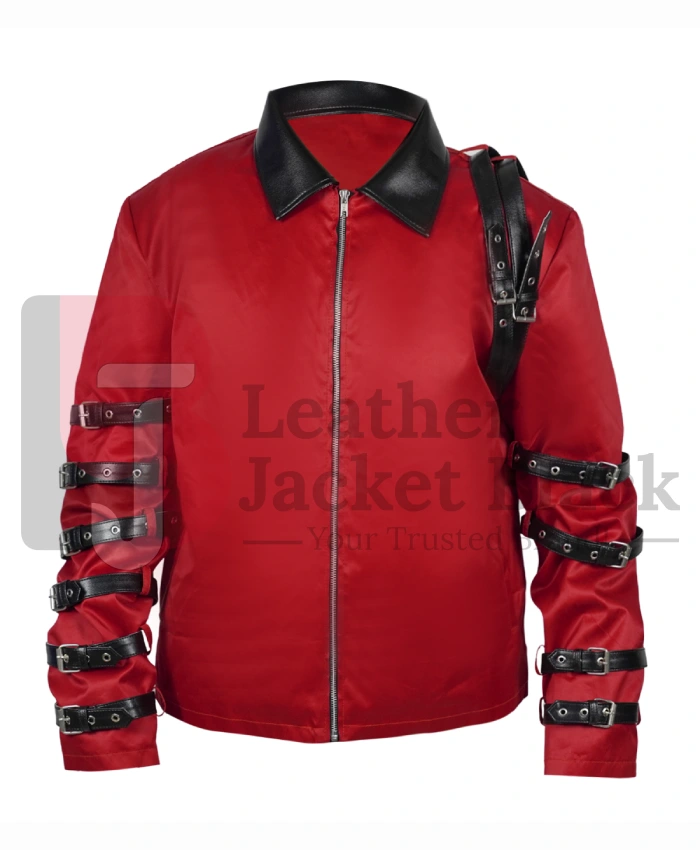 Bad World Tour 1987 Michael Jackson Satin Jacket Multiple Belts On Sleeves In Black