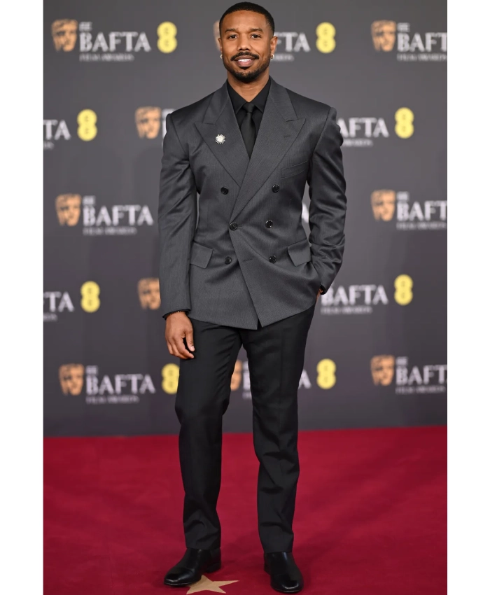 Bafta Awards 2026 Michael B. Jordan Double Breasted Charcoal Blazer