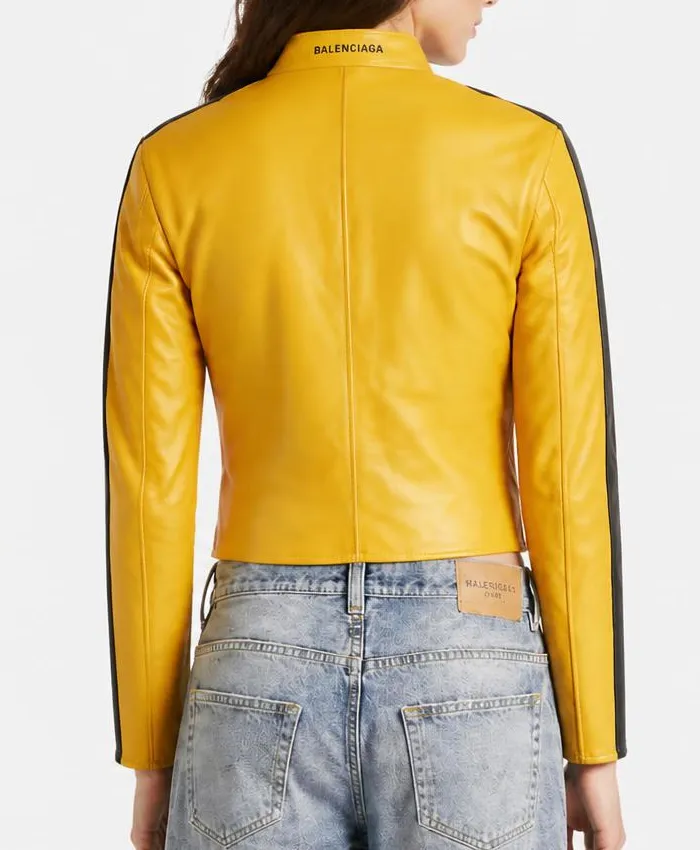 Balenciaga Yellow Cropped Leather Jacket Men