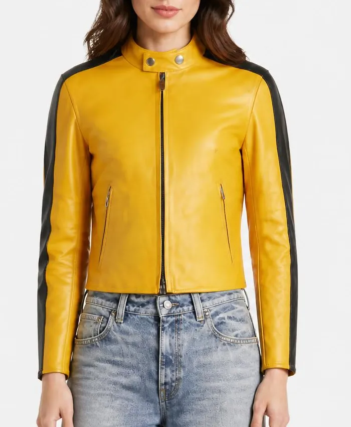 Balenciaga Yellow Cropped Leather Jacket Mens